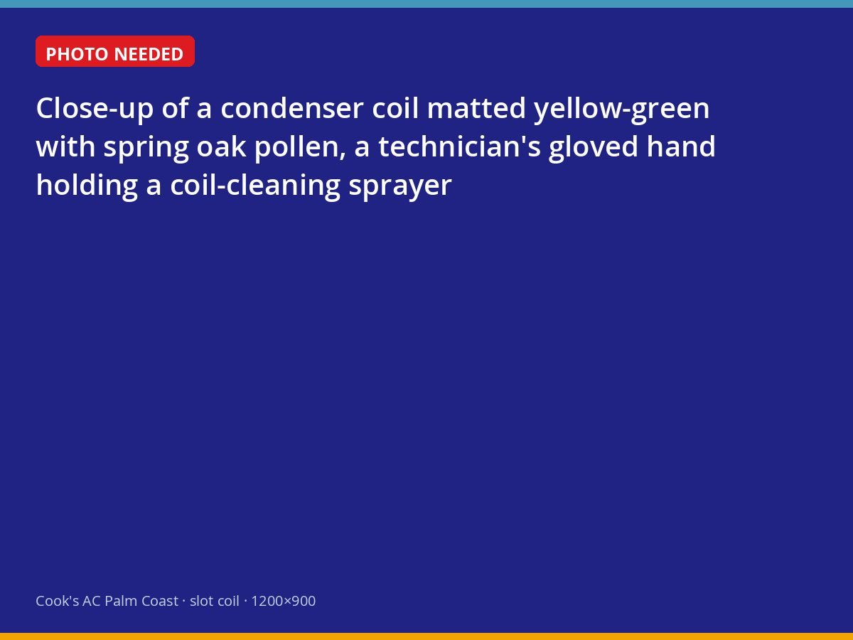 Condenser coil coated in spring pollen being cleaned