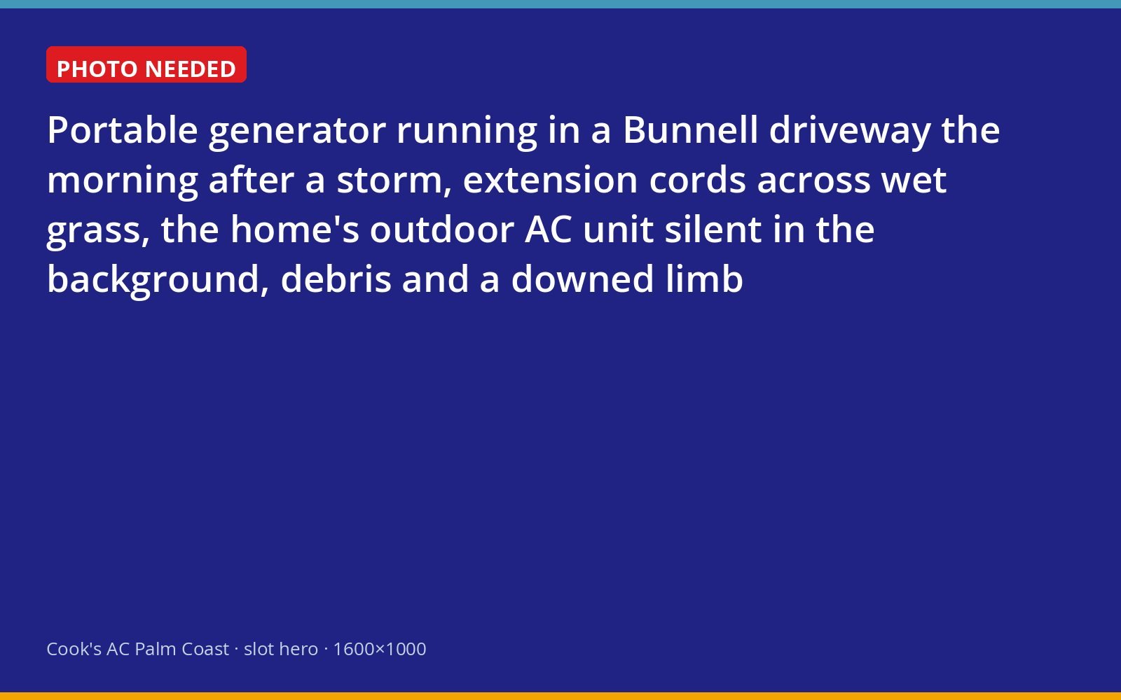 Portable generator running at a storm-damaged Bunnell home with the air conditioner not operating