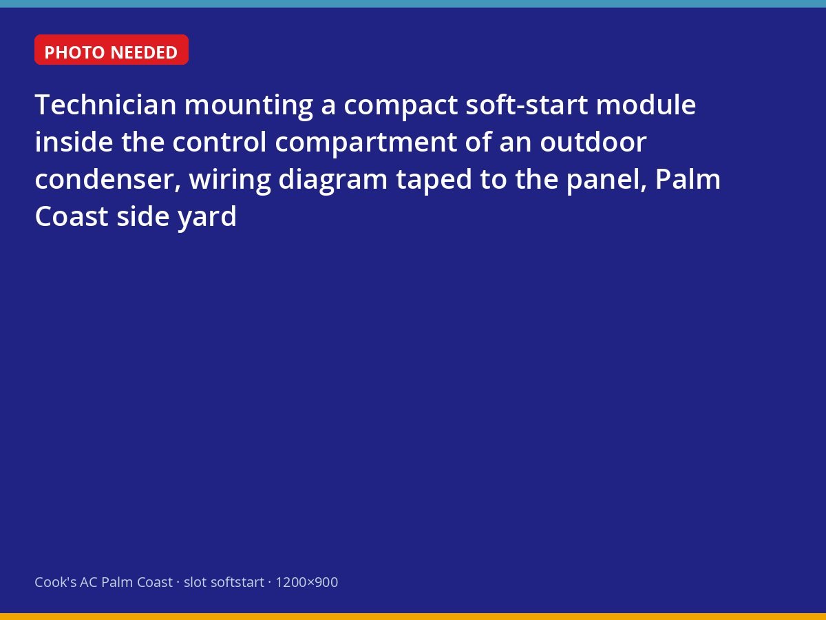 Technician installing a soft-start device in an outdoor AC unit's control compartment