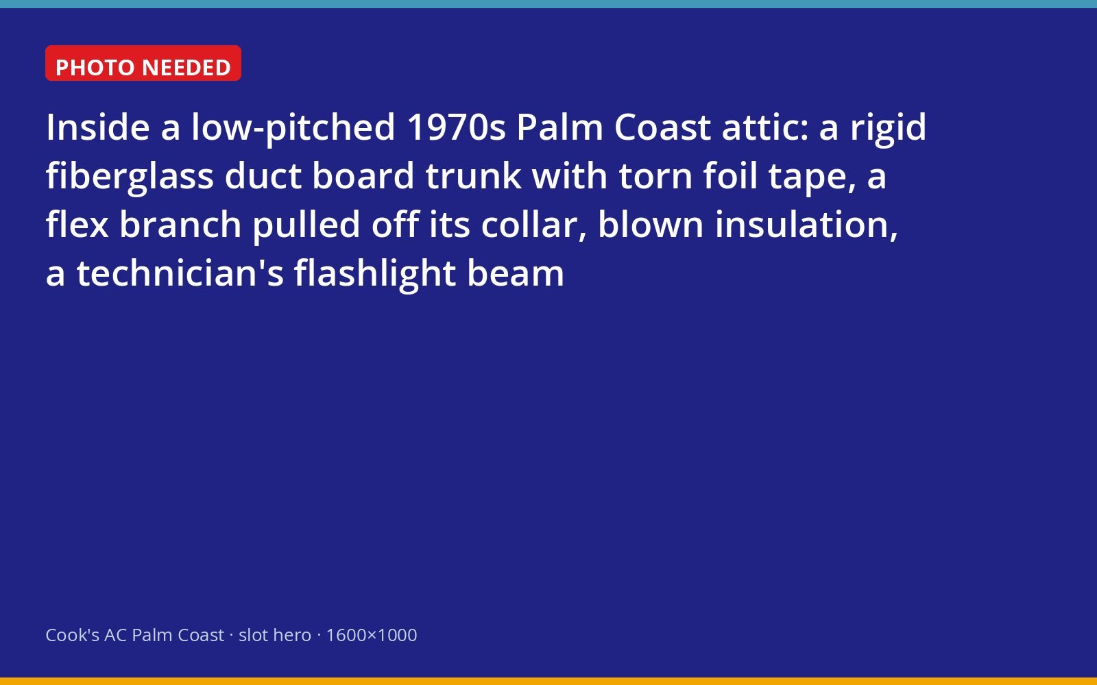 Original 1970s ductwork in a Palm Coast attic with a disconnected branch and failed tape