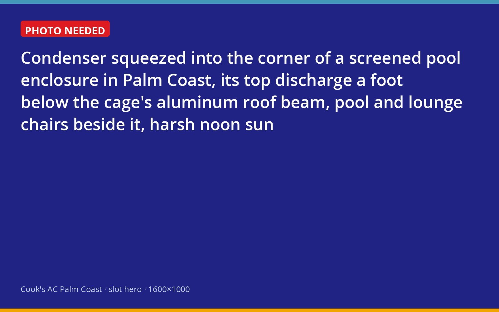 Outdoor AC unit crowded inside a screened pool cage below the enclosure roof beam