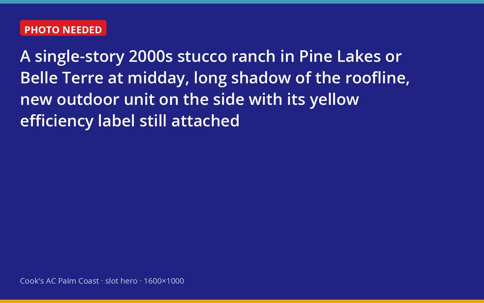 Single-story Palm Coast ranch home with a newly installed air conditioner and efficiency label
