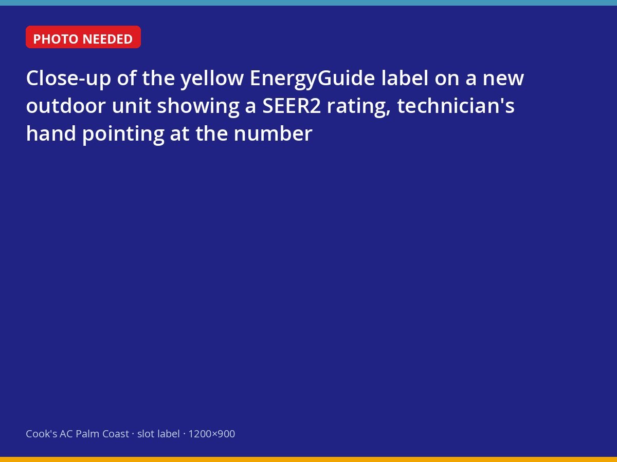 EnergyGuide label on a new AC unit showing its SEER2 rating