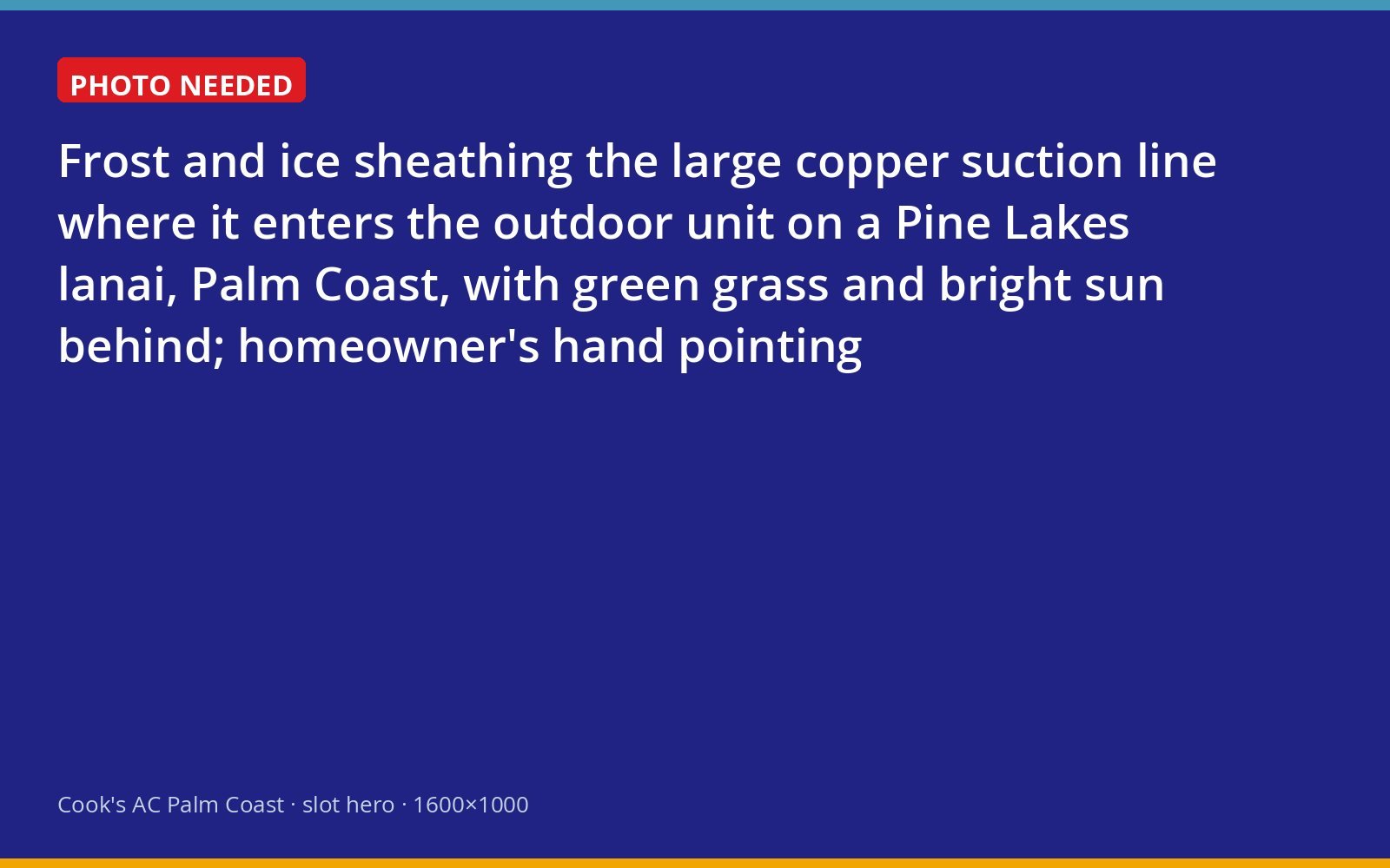 Ice built up on the refrigerant line of an outdoor air conditioner on a sunny Palm Coast morning