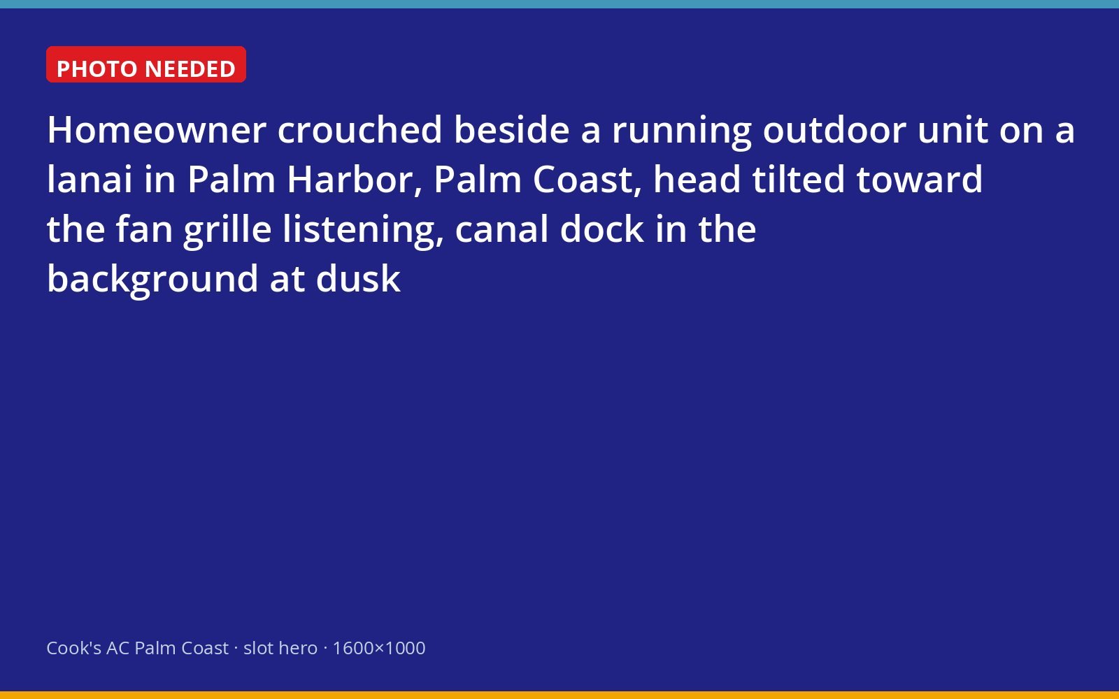 Palm Coast homeowner listening to a noisy outdoor air conditioning unit beside a canal at dusk