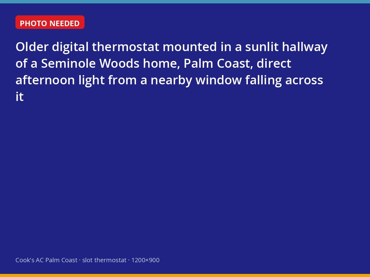 Thermostat on a hallway wall in direct sunlight in a Palm Coast home