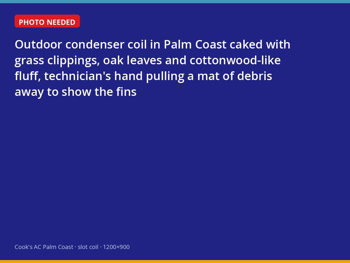 Technician clearing debris from a clogged outdoor air conditioner coil at a Palm Coast home