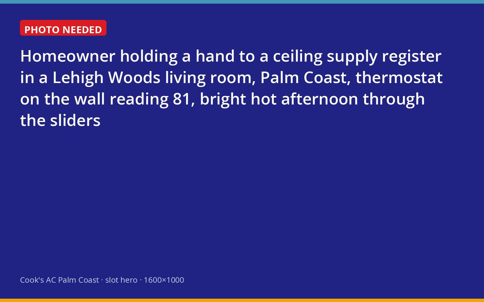 Palm Coast homeowner checking a ceiling vent for cold air with the thermostat reading 81 degrees