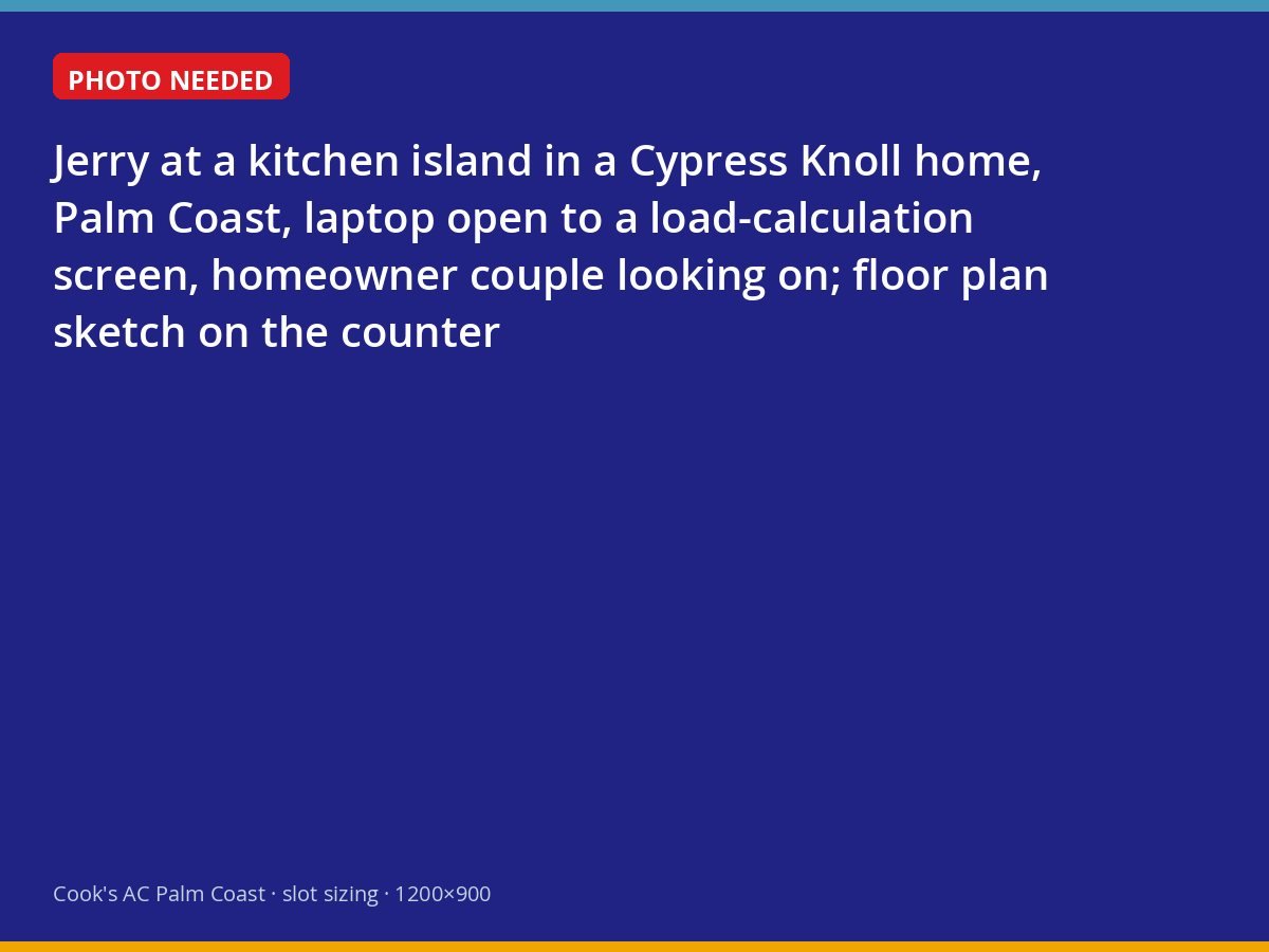 Cook's owner reviewing a load calculation with homeowners at their kitchen counter in Palm Coast