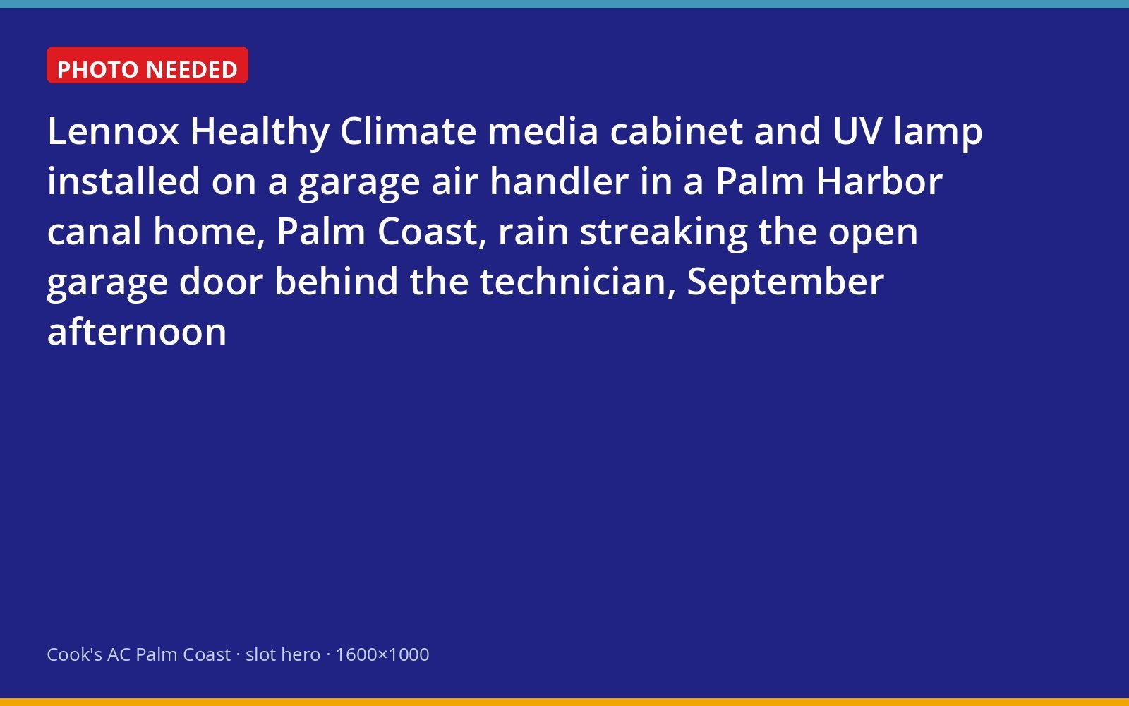 Lennox Healthy Climate filtration cabinet and UV lamp fitted to an air handler in a Palm Coast garage during a rainstorm