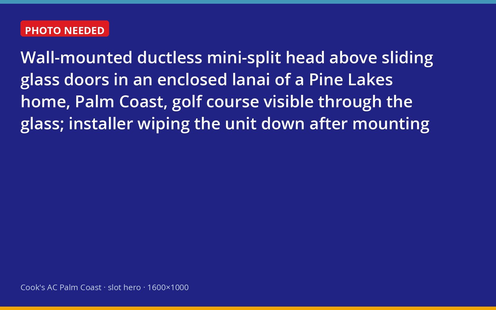 Ductless mini-split head installed in an enclosed Florida room overlooking a Palm Coast golf course