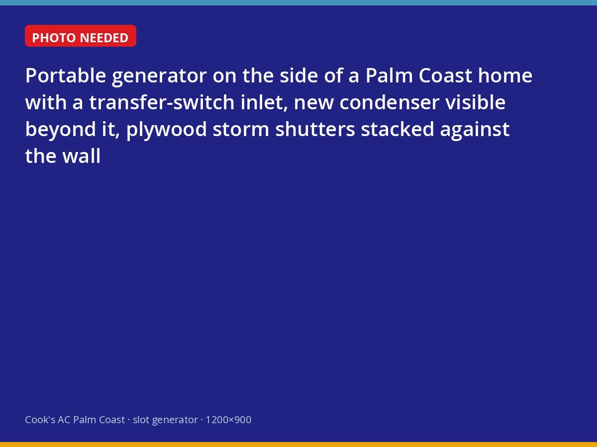 Generator inlet and new air conditioning unit at a Palm Coast home prepared for hurricane season