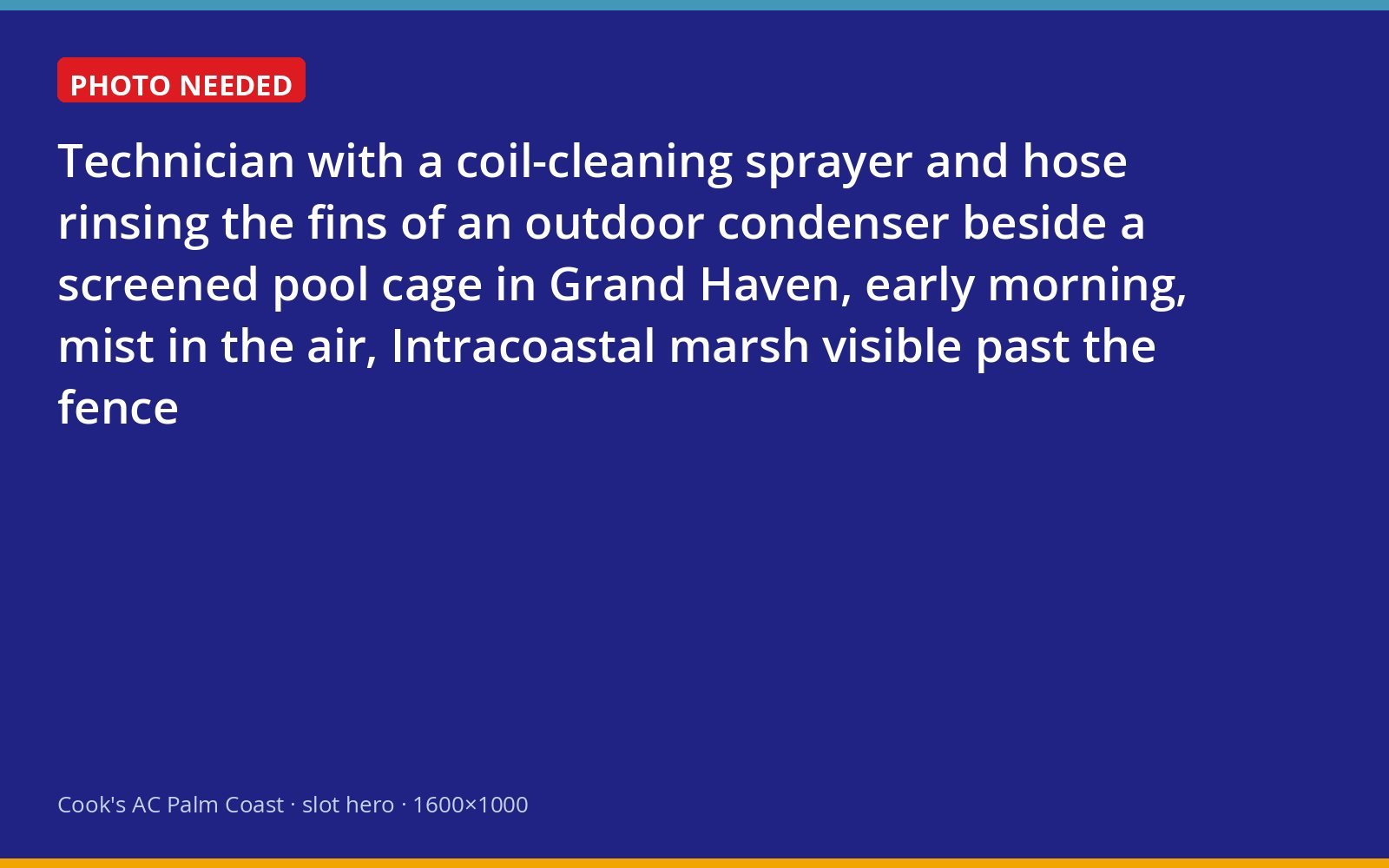 Cook's technician washing the outdoor coil of an air-conditioning unit beside a pool cage in Grand Haven