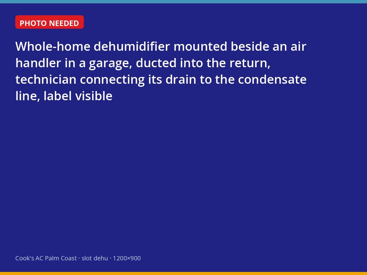 Whole-home dehumidifier ducted into an air handler return in a Palm Coast garage