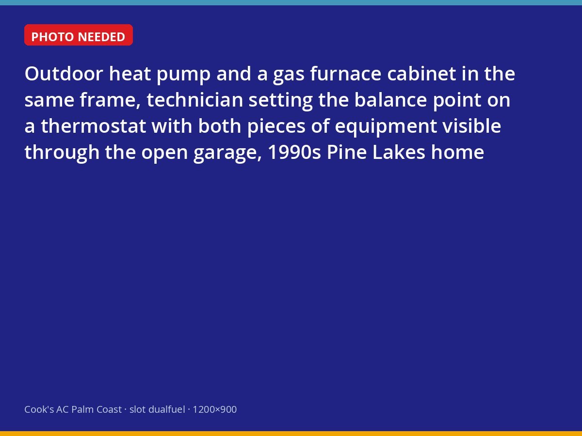 Dual-fuel heat pump and gas furnace pairing at a Pine Lakes home with the thermostat being configured