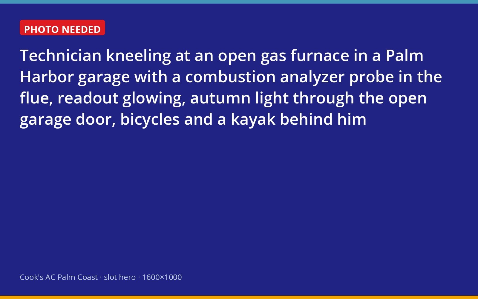 Cook's technician running a combustion analysis on a gas furnace in a Palm Harbor garage in Palm Coast