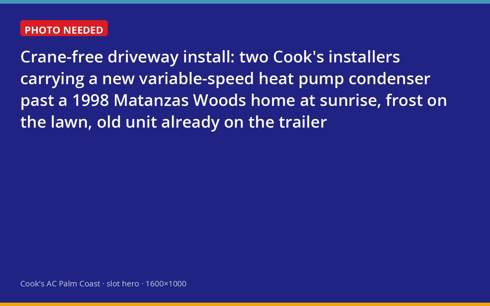 Installers carrying a new heat pump outdoor unit to the side of a Matanzas Woods home on a frosty Palm Coast morning