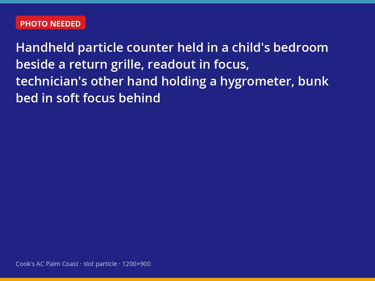 Technician taking particle and humidity readings in a bedroom in Palm Coast